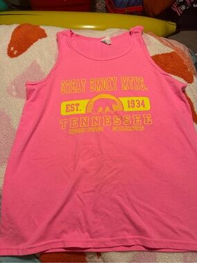 Gildan Pink Muscle Tank with Yellow Tennessee Graphic